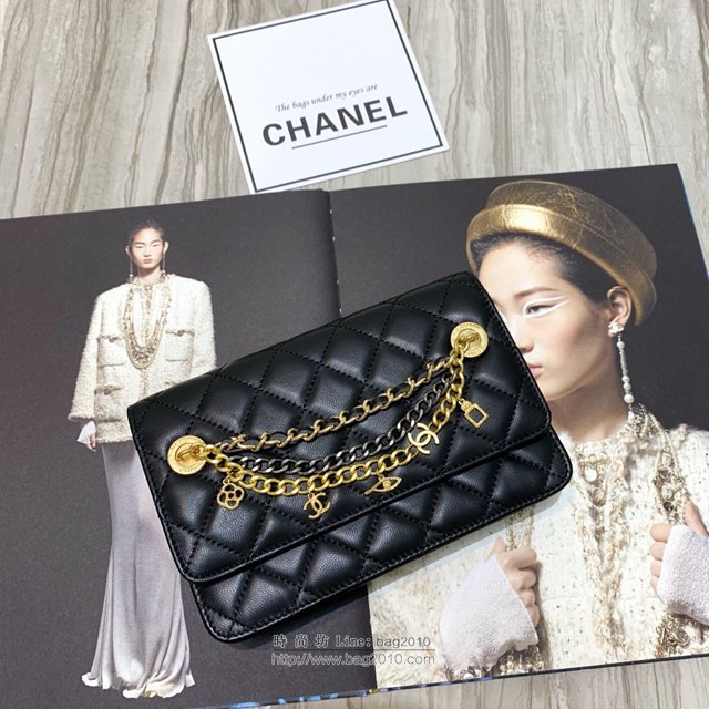 Chanel女包 86031 香奈兒專櫃最新款暢銷款Chanel WOC鏈條包 經典格紋羊皮 黑色 Chanel手拿包  djc2929